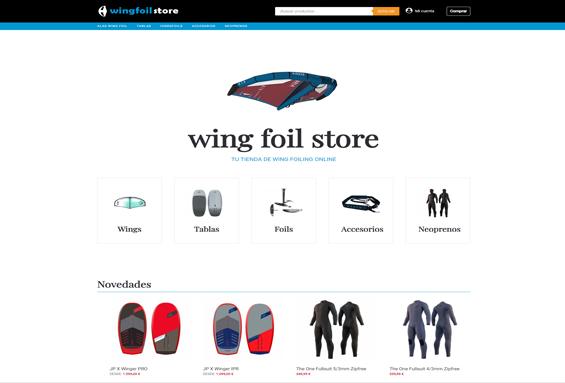 Pantallazo desarrollo de La página web Wing Foil Store
